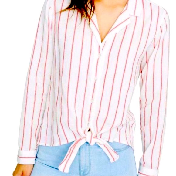NWT ANTHRO sanctuary red striped tie front top small - Picture 1 of 7